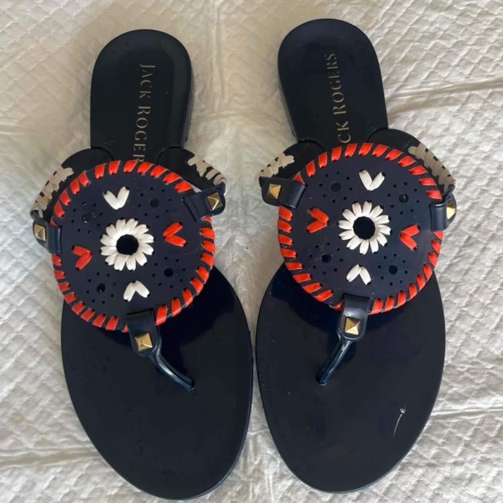 JACK ROGERS Jelly Sandals Navy Red and White Size 9